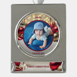 1. Weihnachten des Babys: Ein gepflegter Sake Banner-Ornament Silber