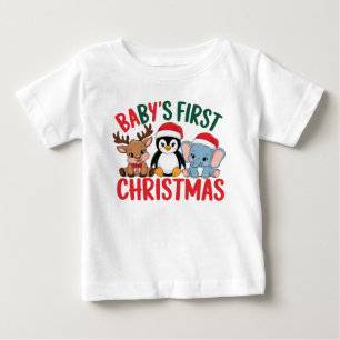 1. Weihnachten des Babys - Rentier, Pinguin, Elefa Baby T-shirt