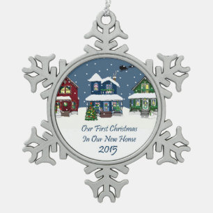 1. Weihnachten des neuen Zuhause-2015 Schneeflocken Zinn-Ornament