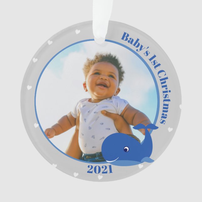 1. Weihnachten des Whale Baby mit Foto-Ornament Ornament (Vorderseite)