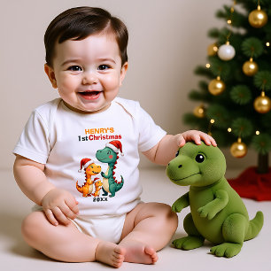 1. Weihnachten, eigener Text, Santa-Saur-Familie Baby Strampler