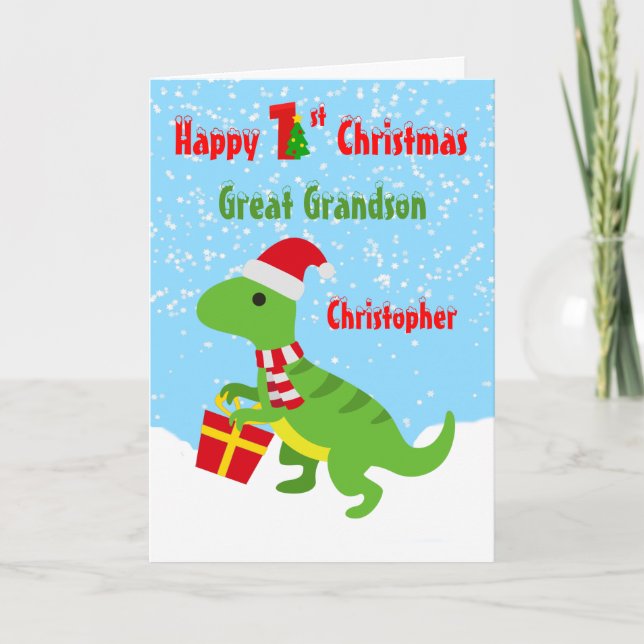 1. Weihnachten Großer Dinosaurier T Rex Karte (Vorderseite)