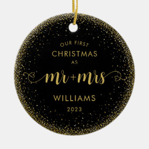 1. Weihnachten Herr und Frau Gold Glitter Kranz Fo Keramik Ornament