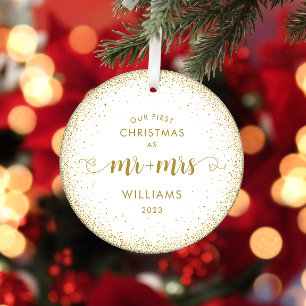 1. Weihnachten Herr und Frau Gold Glitter Kranz Fo Ornament