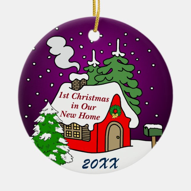 1. Weihnachten im neuen Zuhause Keramikornament (Vorne)