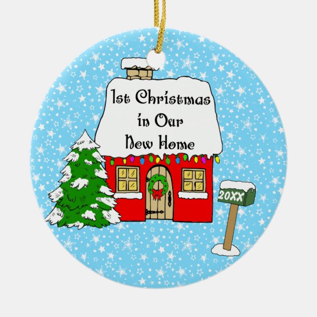 1. Weihnachten in unserem neuen Zuhause Keramikornament (Vorne)