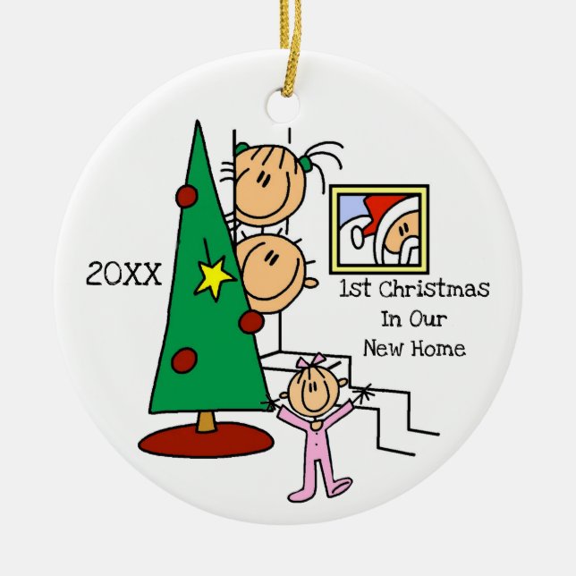 1. Weihnachten in unserem neuen Zuhause Personalis Keramik Ornament (Vorne)