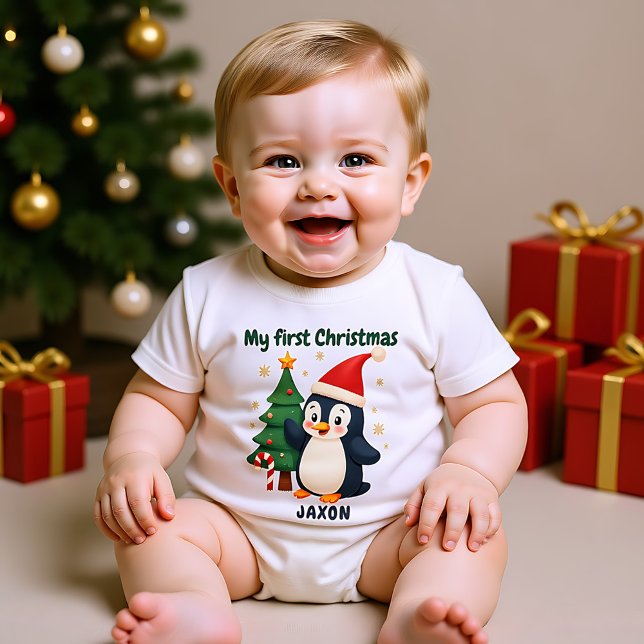 🎄1. Weihnachten, individueller Text, Waddle & Won Baby Strampler (1st Christmas, custom text, Waddle & Wonder Baby Bodysuit)