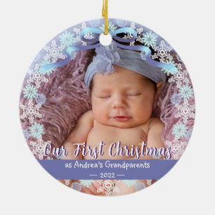1. Weihnachten New Baby Großeltern Soft Blue Lila Keramik Ornament