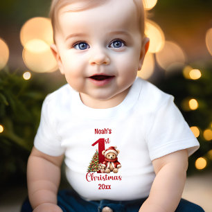 1. Weihnachten Niedlich Teddy Bären Weihnachtsbaum Baby T-shirt