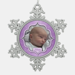 1. Weihnachten oder JEDES FOTO Lila Schneeflocke Schneeflocken Zinn-Ornament