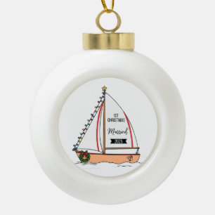 1. Weihnachten Verheiratet 2025 Süß Nautical Keramik Kugel-Ornament