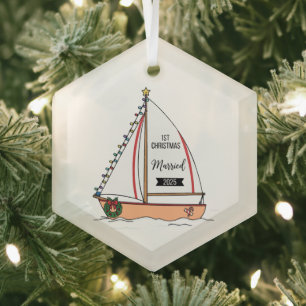 1. Weihnachten Verheiratet 2025   Süß Nautical Ornament Aus Glas