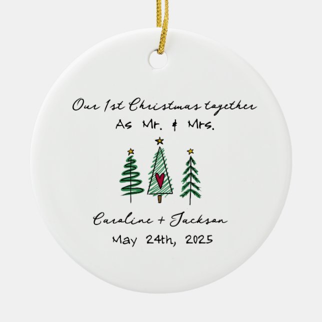 1. Weihnachten Verheirateter Personalisierter Orna Keramik Ornament (Vorne)