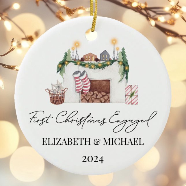 1. Weihnachten Verlobte Wasserfarbe Weihnachtsbaum Keramik Ornament (Von Creator hochgeladen)