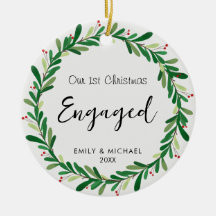1. Weihnachten Verlobtes Foto Keramik Ornament