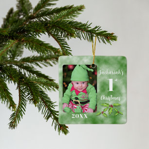 1. Weihnachts-Ein-Foto-Platz für Baby Keramikornament