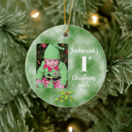 1. Weihnachts-Ein-Foto-Runde für Baby Keramik Ornament