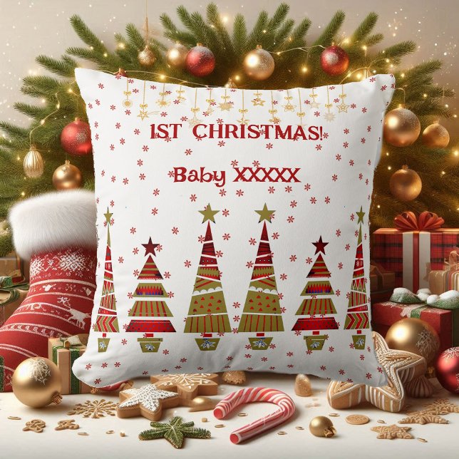 1. Weihnachts Gold Ornament Tree Snowflakes Baby Kissen (1st Christmas Gold Ornament Tree Snowflakes Baby Throw Pillow)