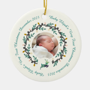 1. Weihnachts-Hirsch mit Kranz Teal Cream2 Keramik Ornament