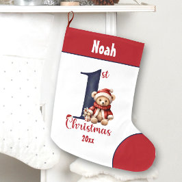 1. Weihnachts-Teddy Bear Baby Boy Navy Roter Name Großer Weihnachtsstrumpf