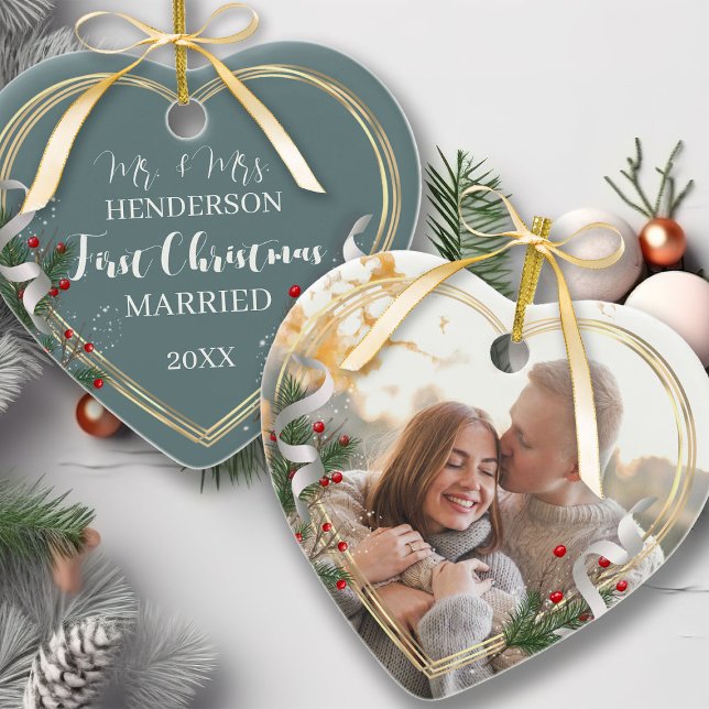 1. Weihnachts Verheiratete Newlyweds Custom Foto Keramik Ornament (Von Creator hochgeladen)