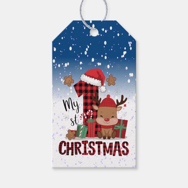 1. Weihnachts-Weihnachtsmannmütze Weißschneejunge  Geschenkanhänger (Vorderseite)