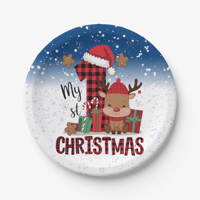 1. Weihnachts-Weihnachtsmannmütze Weißschneejunge  Pappteller (Vorderseite)