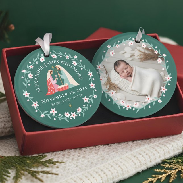 1. Weihnachtsbaby Birth Religious Nativity Foto Ornament (1st Christmas Baby Birth Religious Nativity Photo Ornament)