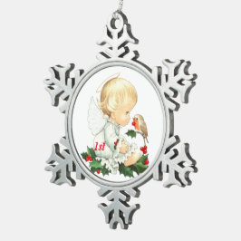 1. Weihnachtsbaby-Engel Schneeflocken Zinn-Ornament