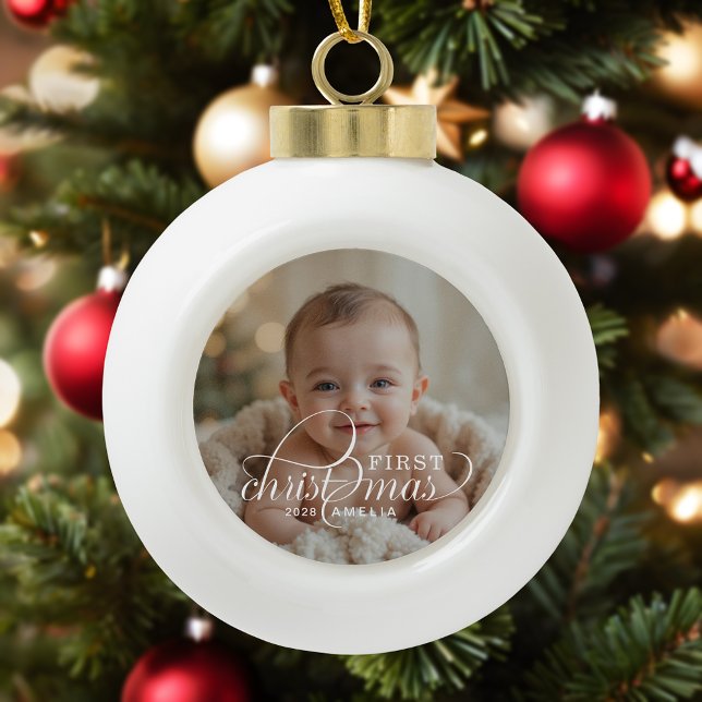 1. Weihnachtsbaby-Foto  Keramik Kugel-Ornament (Von Creator hochgeladen)