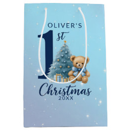 1. Weihnachtsbär mit Blauem Baum Mittlere Geschenktüte