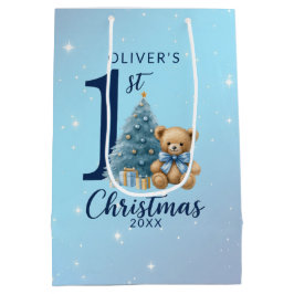 1. Weihnachtsbär mit Blauem Baum Mittlere Geschenktüte