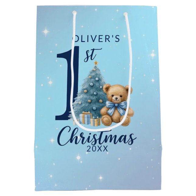 1. Weihnachtsbär mit Blauem Baum Mittlere Geschenktüte (Rückseite)