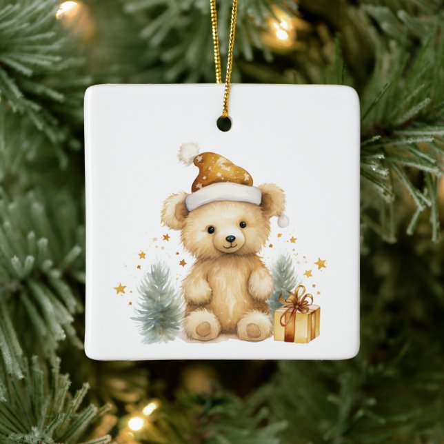 1. Weihnachtsbär Niedlich Teddy Bären individuell Keramikornament (Baum)