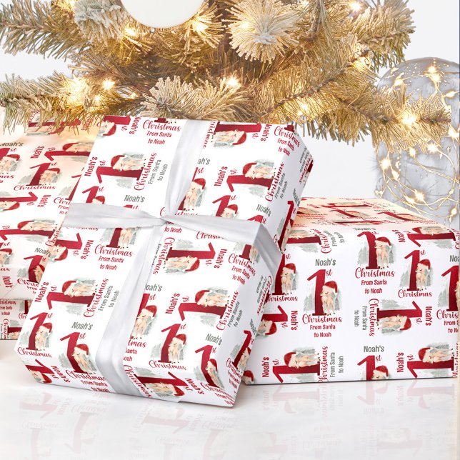 1. Weihnachtsbauernname Weihnachtsmannmütze Rote N Geschenkpapier (1st Christmas Deer Name Santa Hat Red Number One Wrapping Paper)