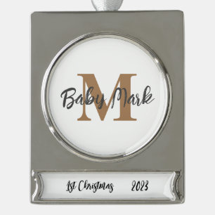 1. Weihnachtsbaumschmuck unisex Monogramm Banner-Ornament Silber