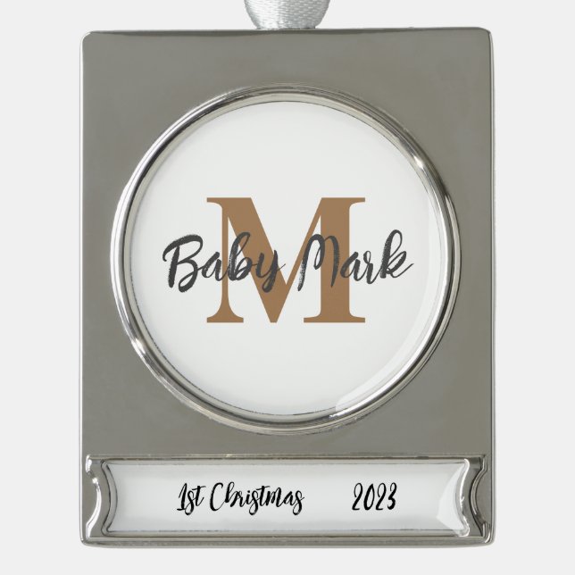 1. Weihnachtsbaumschmuck unisex Monogramm Banner-Ornament Silber (Vorderseite)