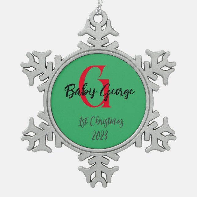 1. Weihnachtsbaumschmuck unisex Monogramm Schneeflocken Zinn-Ornament (Vorderseite)