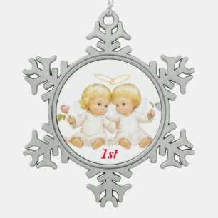 1. Weihnachtsbonbon-Zwillinge Schneeflocken Zinn-Ornament