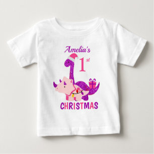 1. Weihnachtsdinosaurier Lila Glitzer Baby T-shirt