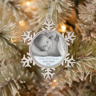 1. Weihnachtsfeiertag Nephew Personalisiertes Foto Schneeflocken Zinn-Ornament