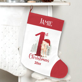 1. Weihnachtsfest Hirsche Weihnachtsmannmütze Rote Großer Weihnachtsstrumpf