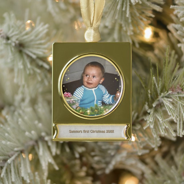 1. Weihnachtsgeschenk des Babys (personalisierbar) Banner-Ornament Gold (Baum)