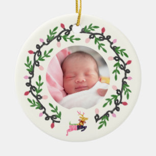 1. Weihnachtshirsch mit Kranz anpassen Keramik Ornament
