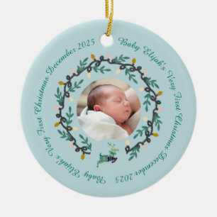 1. Weihnachtshirsch mit Kranz Teal2 Keramik Ornament