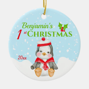1. Weihnachtsjunge Penguin Foto Keramik Ornament