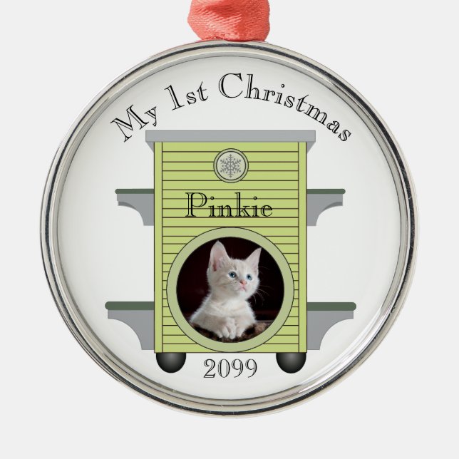 1. Weihnachtskatzenkatze Foto Cat House Upload Ornament Aus Metall (Vorne)
