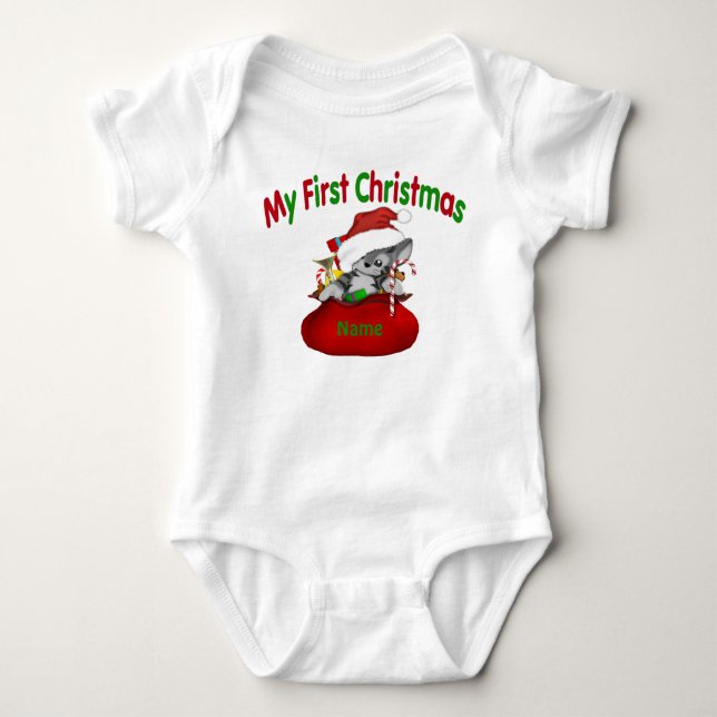1. WeihnachtsKitty personalisiert Baby Strampler (Vorderseite)