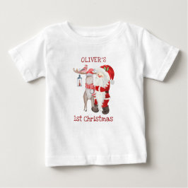 1. Weihnachtsmann und Rentier Personalisiert Baby T-shirt